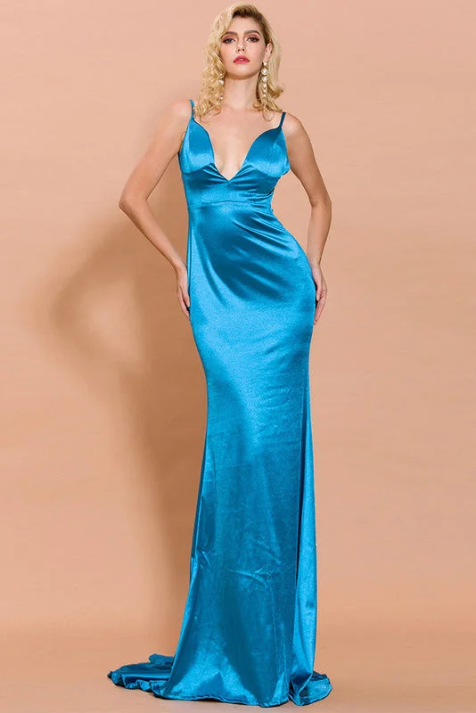 Sexy Blue Backless Evening Dress Prom Gown High-low unclassified dresses