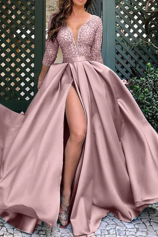 Sexy Pink Slit A-Line Formal Gown Prom Dress Fashionable unclassified dresses