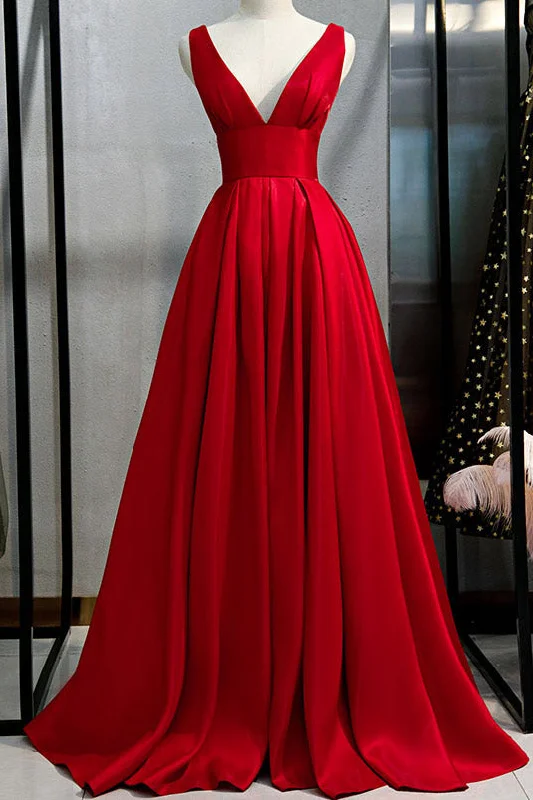 Sexy Plunging Red Backless Evening Prom Dresses Dark color unclassified dresses