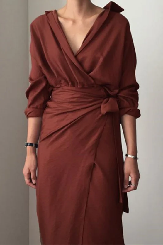 Solid Color V-neck Wrap Dress Monochrome unclassified dresses