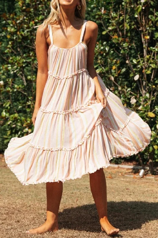 Stripe Sleeveless Ruffled Summer Dress Casual chic unclassified dresses