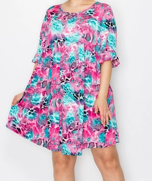 PSFU STUNNING PINK TEAL ANIMAL DRESS Plus size unclassified dresses