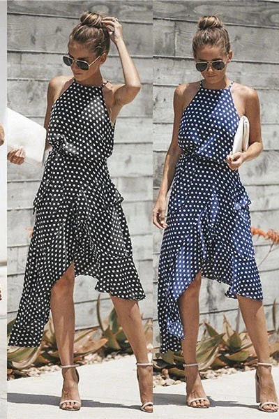 Summer Women's Polka Dot Asymmetrical Dress Beach unclassified dresses