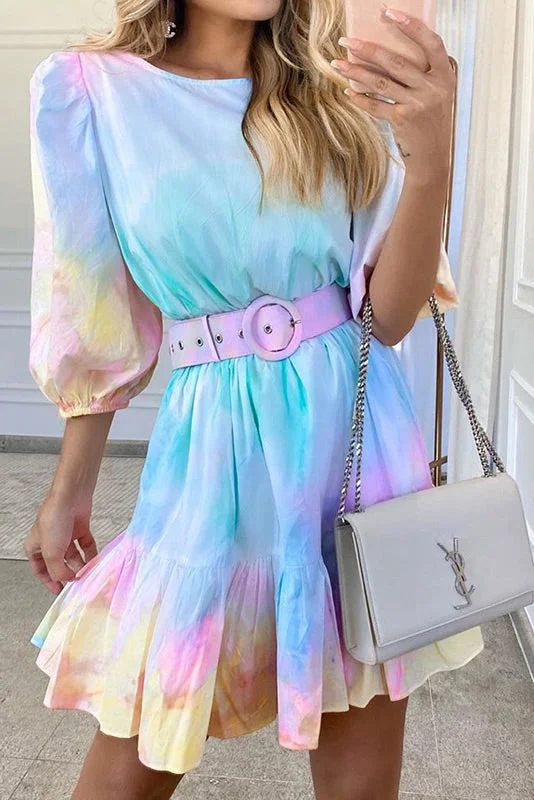 Tie-dye Ruffled Vacation Dress Casual chic unclassified dresses