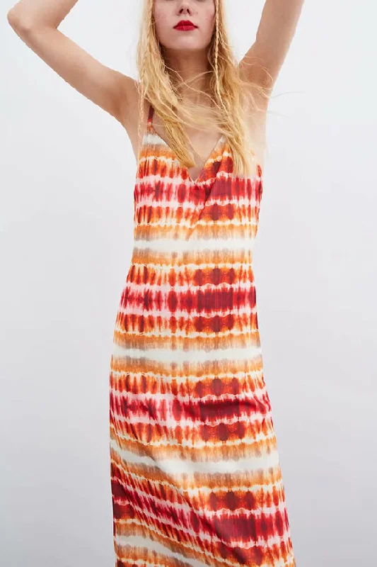 Tie Dye V-neck Spaghetti Straps Dress Sexy unclassified dresses