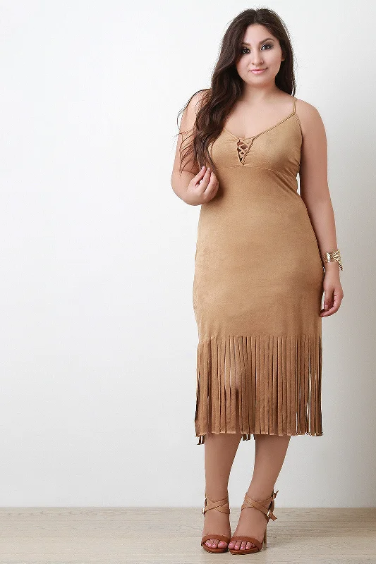 Corset Neckline Sleeveless Suede Fringe Dress Formal unclassified dresses