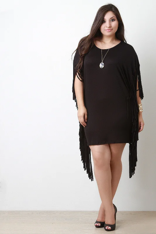 Jersey Knit Side Fringe Dress Silk unclassified dresses