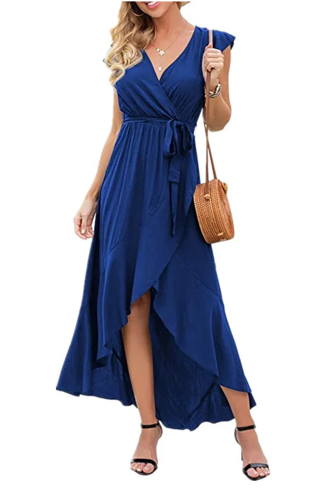 V-neck High Low Ruffled Wrap Dress Lounge unclassified dresses