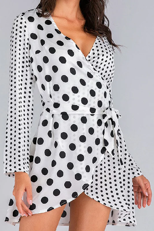 V-Neck Polka Dot Wrap Dress Striped unclassified dresses