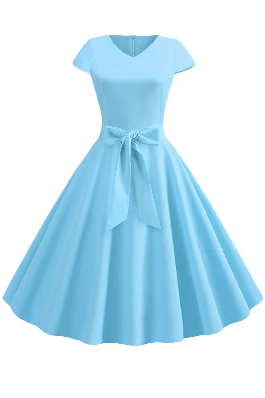 Vintage Hepburn V-neck Bowknot Swing Dress Beaded unclassified dresses