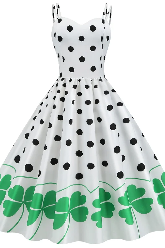 White And Black Polka Dot Sleeveless Swing Dress Unique unclassified dresses