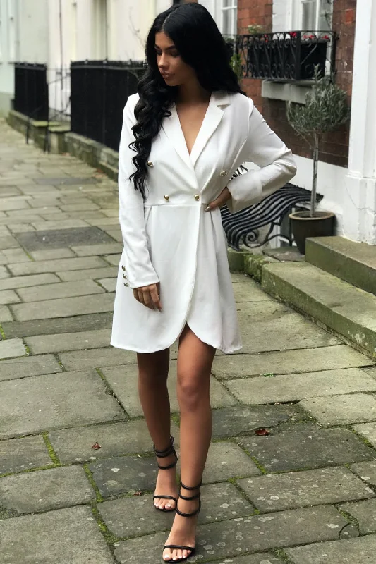 White Button Detail Blazer Dress - Kayleigh Sexy unclassified dresses