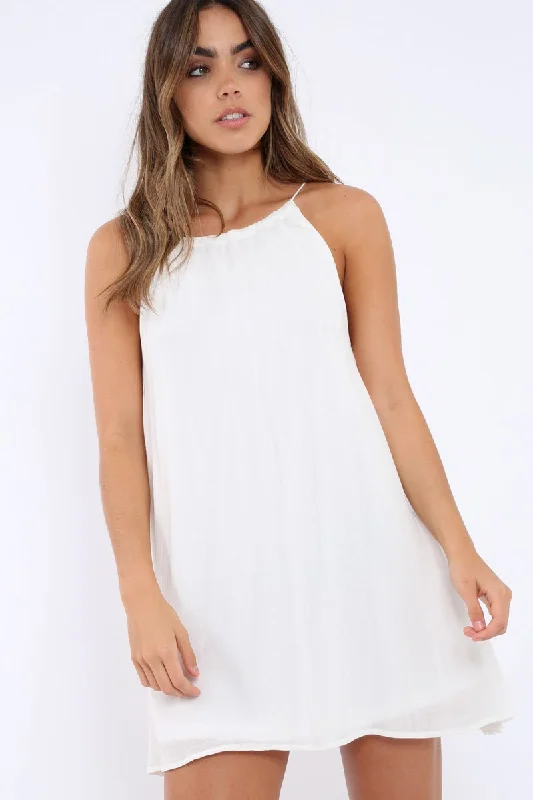 White Tie Neck Shift Dress - Estella Anniversary unclassified dresses