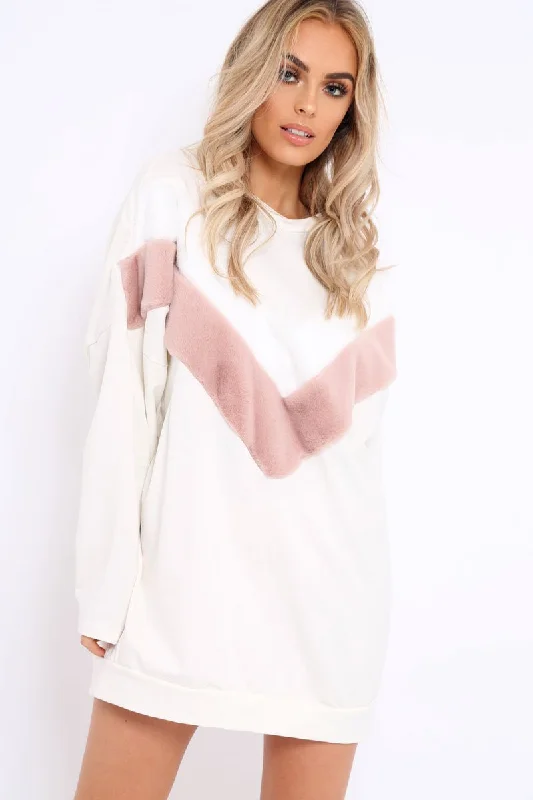 White with Rose and White Chevron Fur Jumper Dress- Lula Breathable unclassified dresses