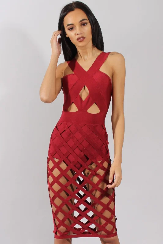 Wine Cage Bandage Dress - Amra Striped unclassified dresses