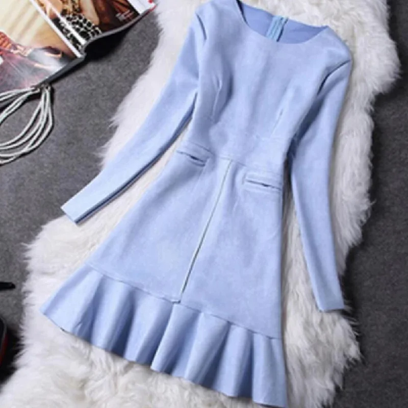 Women's Autumn/Winter Casual Suede O-Neck A-Line Dress Short unclassified dresses