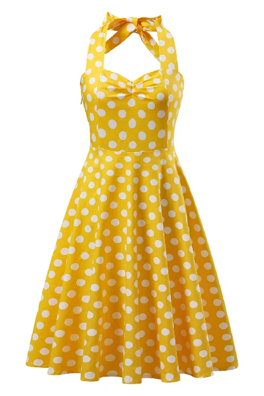 Yellow Halter Polka Dot Vintage Dress Lounge unclassified dresses