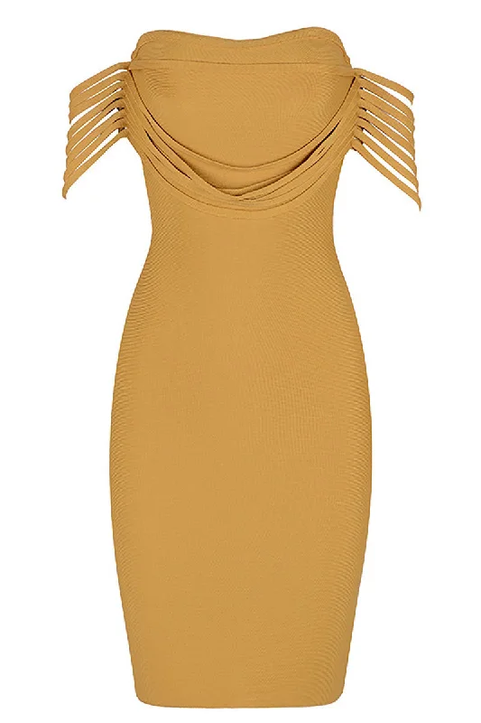 Yellow Off-the-shoulder Sexy Bandage Dress Minimalist unclassified dresses