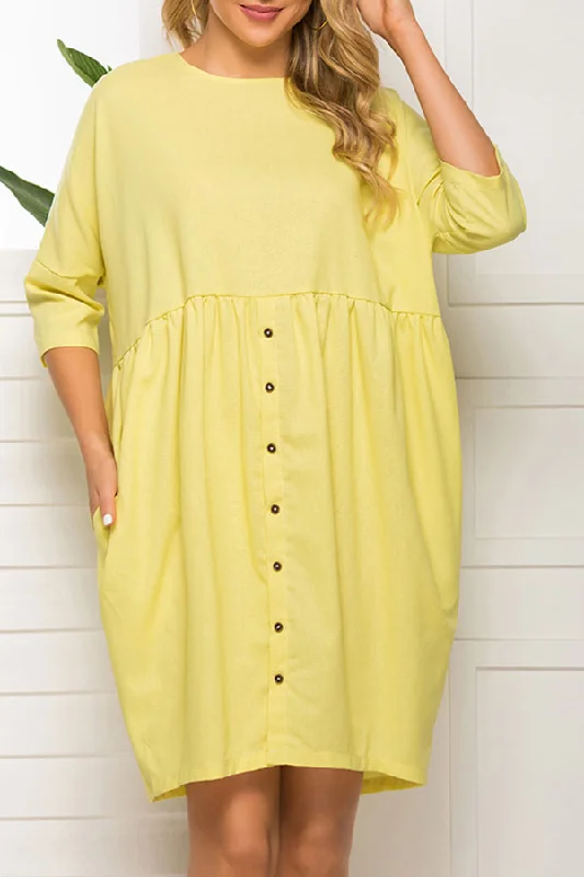 Yellow Scoop Buttoned Loose Dress Halter unclassified dresses