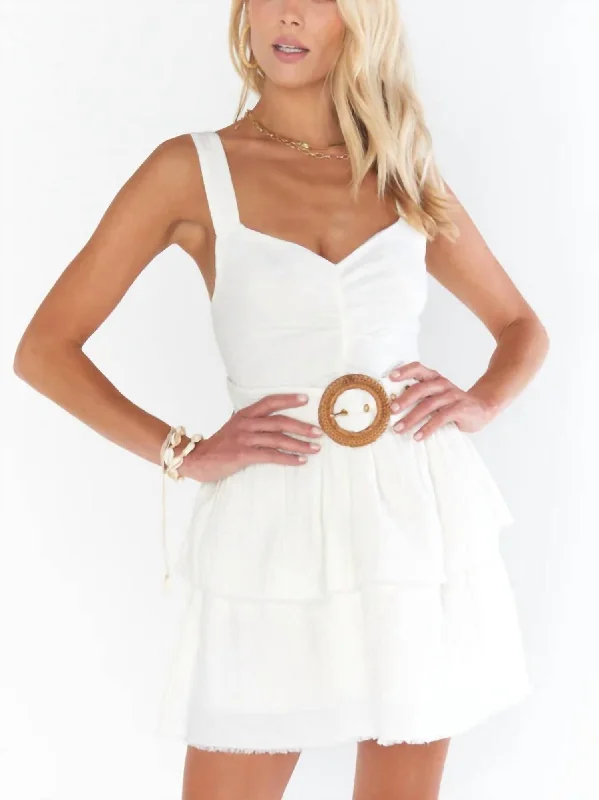 Cosmo Mini Dress In White Doublecloth Mini Skirt with Lace