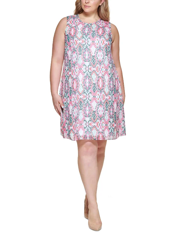 Plus Womens Chiffon Short Mini Dress Floral A-line Skirt