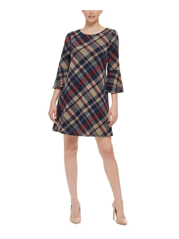 Womens Plaid Mini Shift Dress Simple Mini Skirt