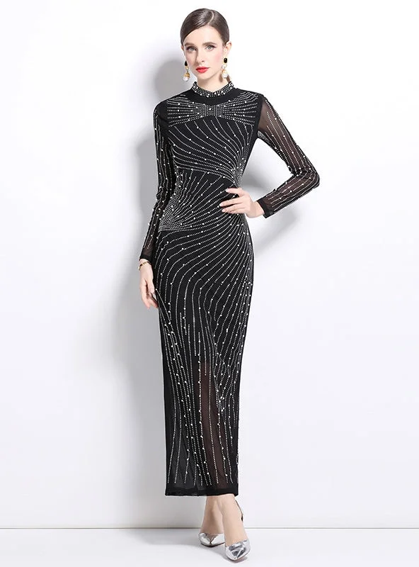 Heavy Industry Hot Drilling Slim Long-sleeved Dress Formal Maxi Outfit