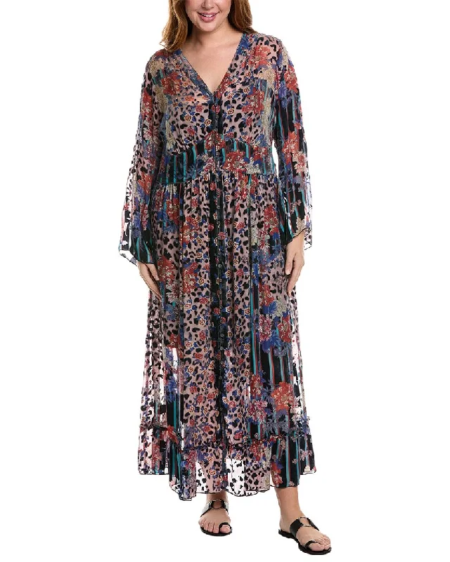 Johnny Was Plus Ontar Beesley Silk-Blend Maxi Dress Casual Long Skirt