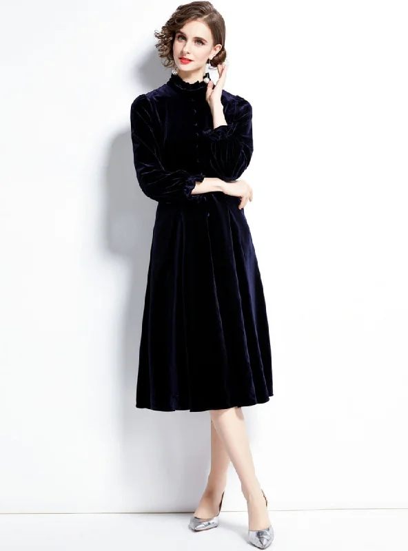 Velvet Long Sleeve Palace Retro Dress Pleated A-line Skirt