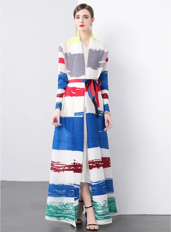 Women Fold Loose Large Print Long Coat Sleek Maxi Skirt