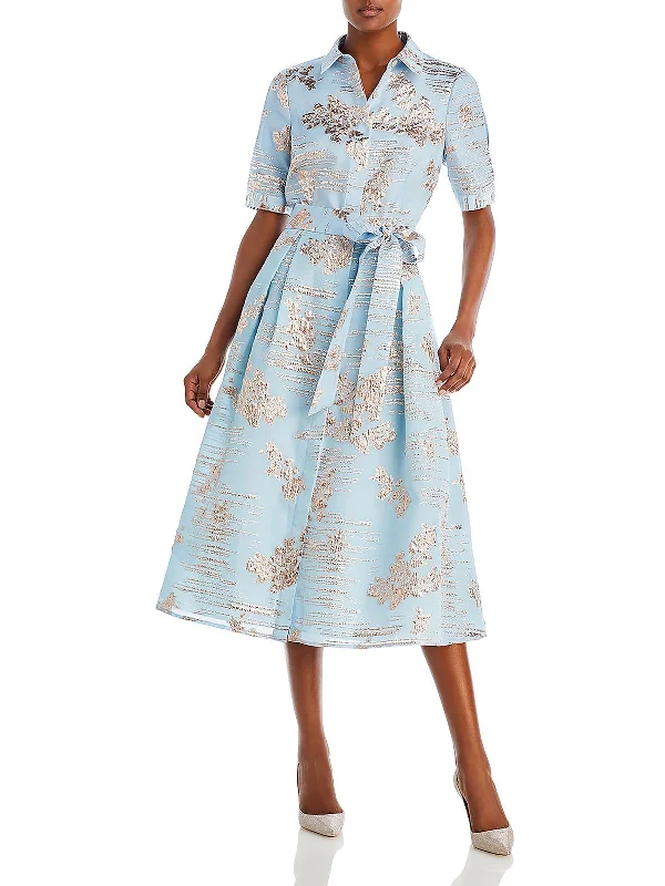 Womens Jacquard Long Shirtdress Skirt with Slits