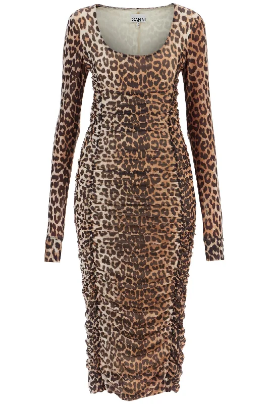 Ganni 'animal print midi dress in mesh Satin Midi Skirt