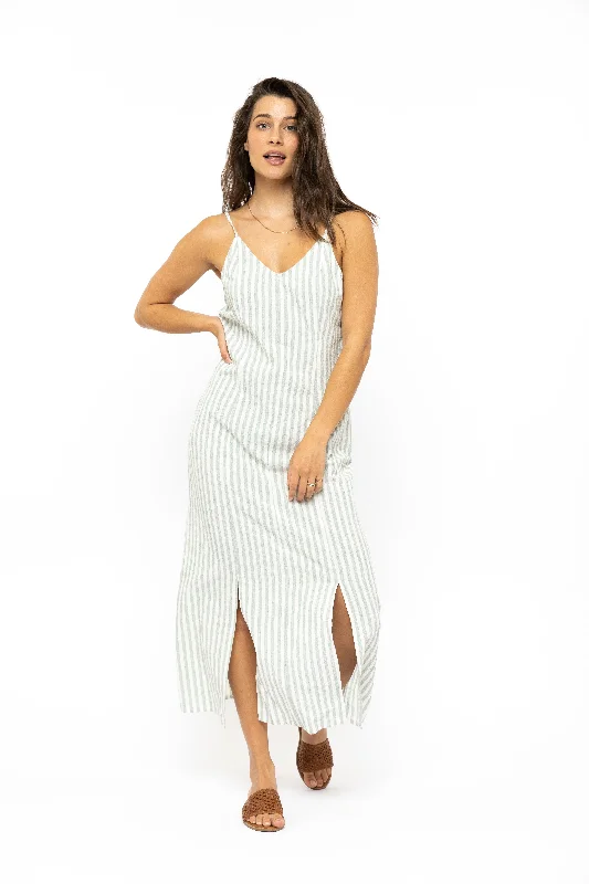 Rusty USA Coastal Midi Dress Bottle Stripe BOTTLE STRIPE Denim Midi Skirt