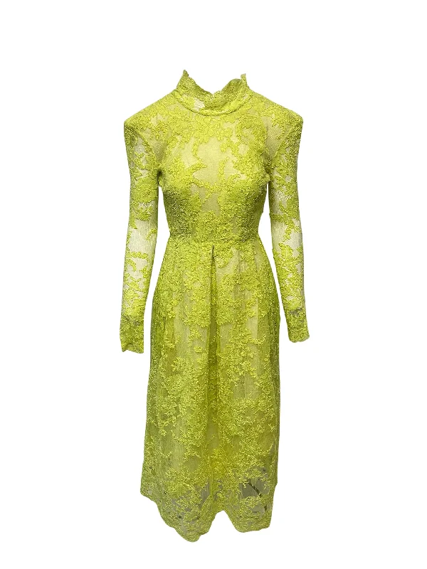 Alex Perry Lace Dress with Shoulder Pads in Yellow Polyester Lace A-line Dress