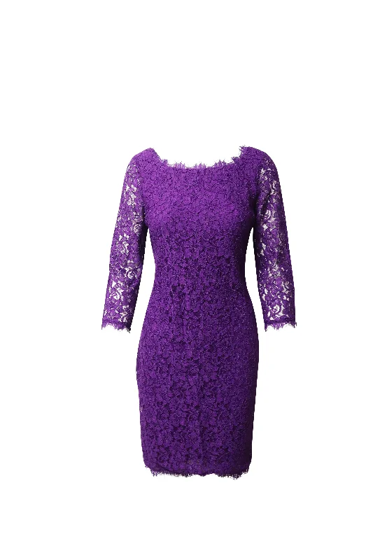 Diane Von Furstenberg Lace Dress in Purple Viscose Lace Dress Design