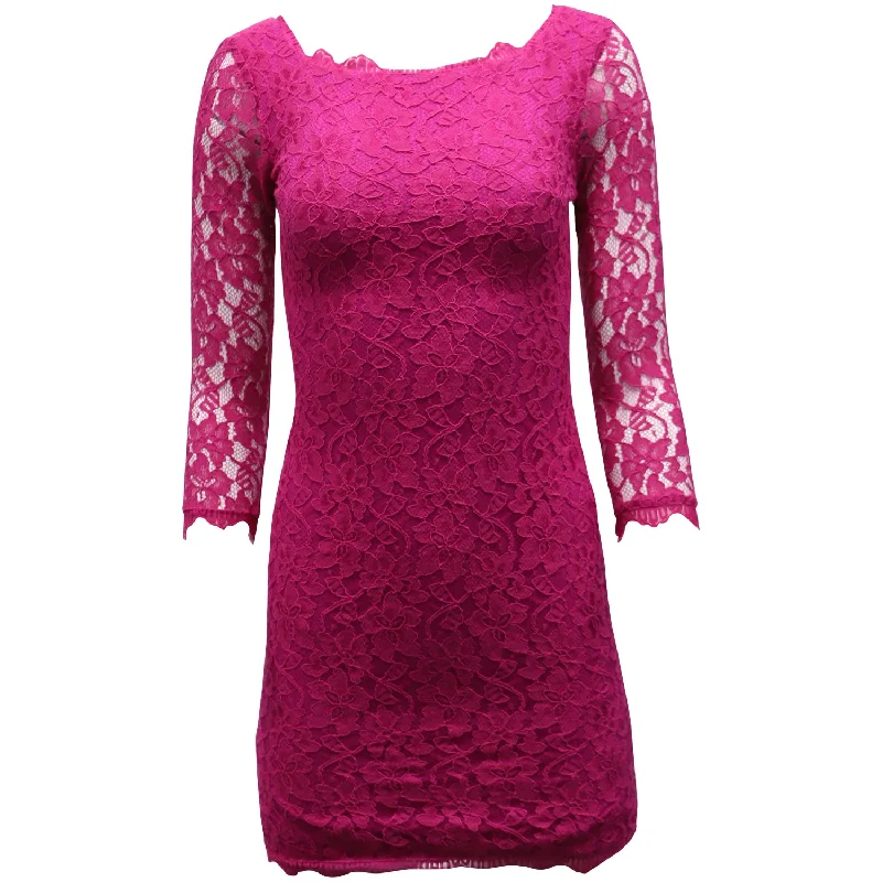 Diane Von Furstenberg Zarita Lace Sheath Dress in Pink Rayon Lace Dress Layers