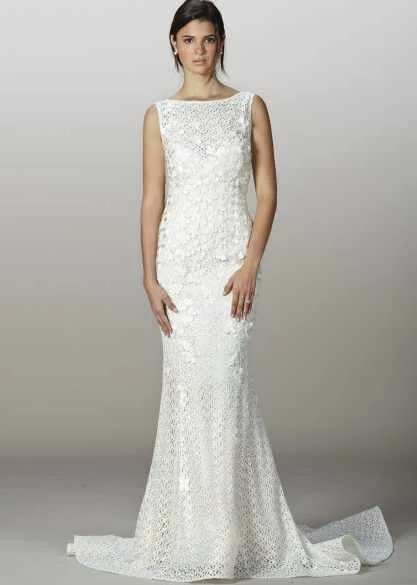 Liancarlo Guipure 5835 Lace Boatneck Sheath Simple Lace Gown