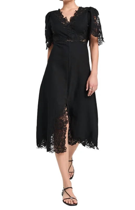 Marcella Lace Short Sleeve Dress In Black Vintage Lace Dress