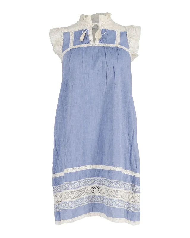 Sea New York Chambray Lace Dress in Blue Cotton Sheer Lace Dress