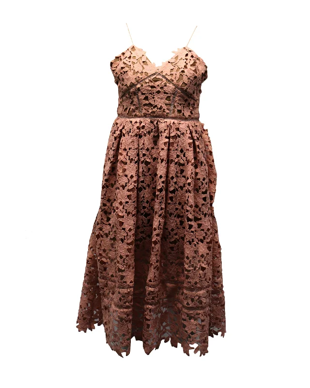 Self-Portrait Azaelea Lace Dress in Pastel Pink Polyester Full Lace Dress